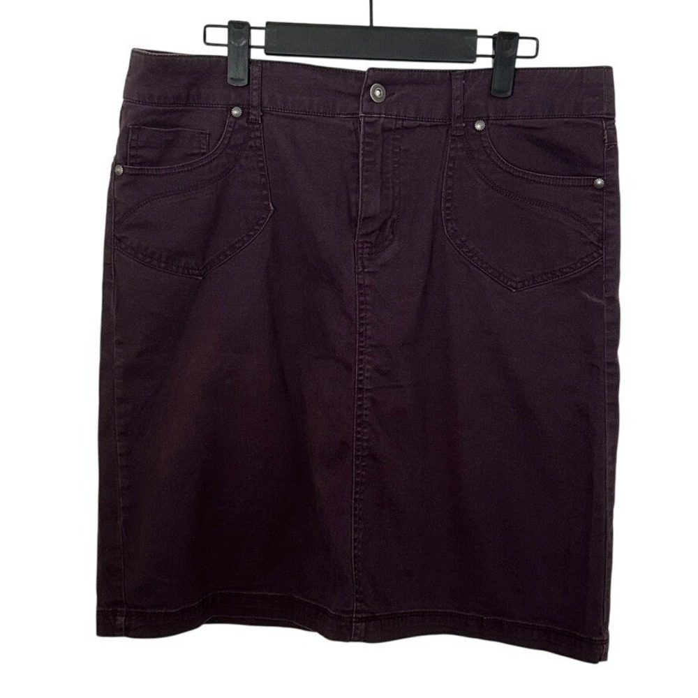 Christopher & Banks Plum Purple Stretch Cotton Denim Skirt Womens 10 Knee Length